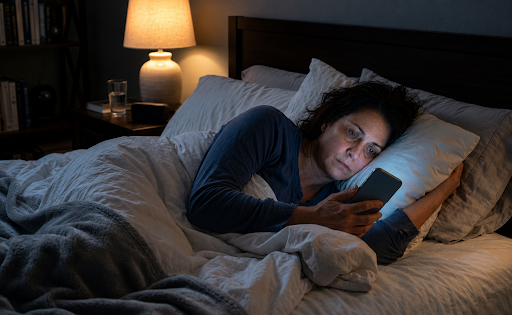 Woman experiencing sleep disruption during perimenopause